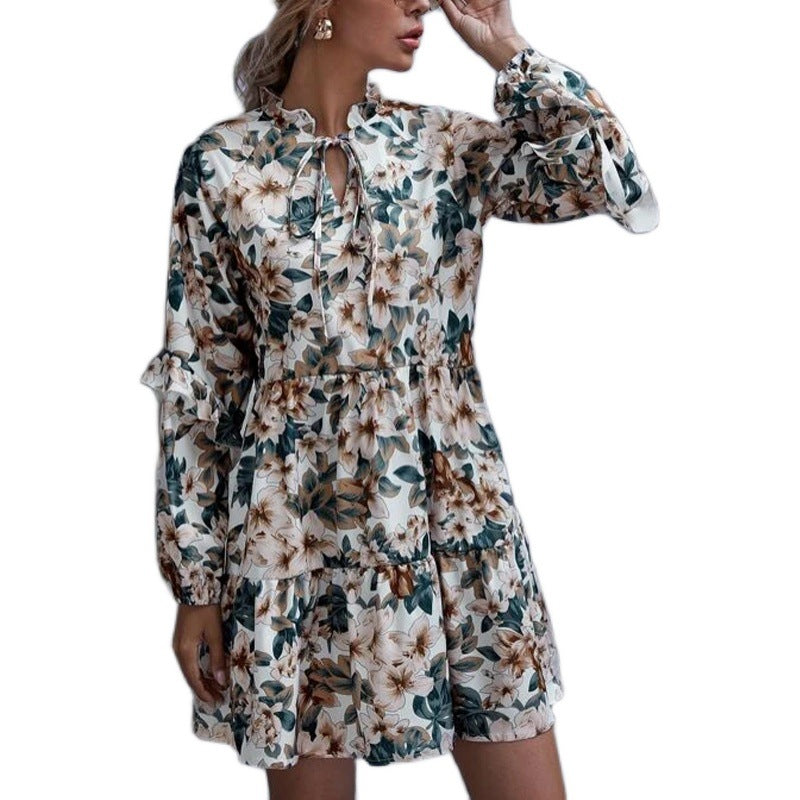 Damen Blumen-Midikleid Raffungen Verspielter Ausschnitt