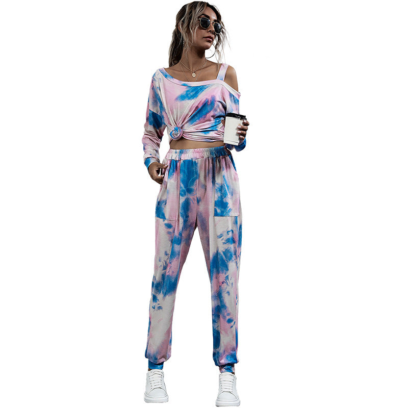 Damen Sportliches Zweiteiler-Set Tie-Dye-Design