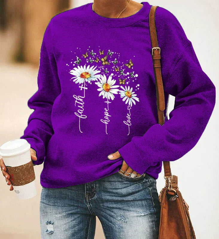 Damen Sweatshirt Baumwollmischung Rundhalsausschnitt Langarm
