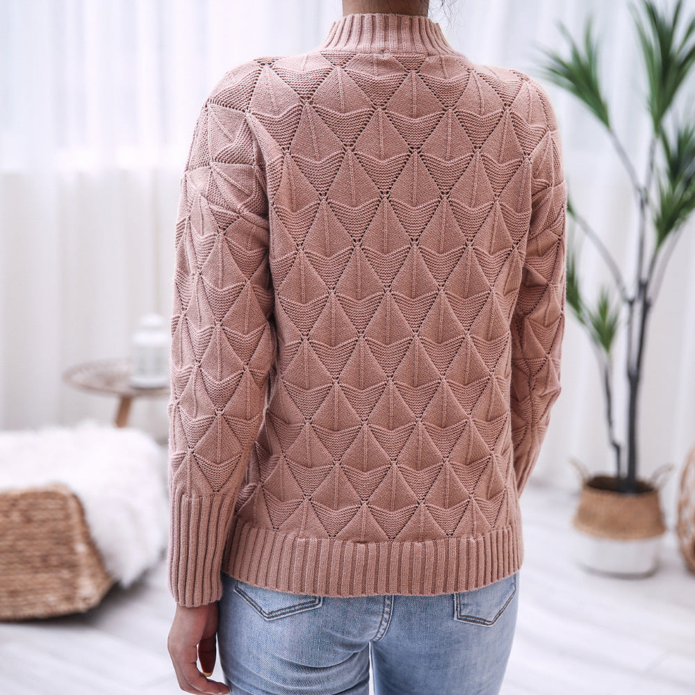 Damen Strickpullover Modernes Muster Hocher Kragen