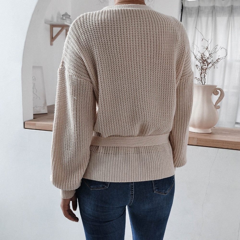 Damen Wickelpullover Strukturiertes Strickdesign Bindeband Norvielle