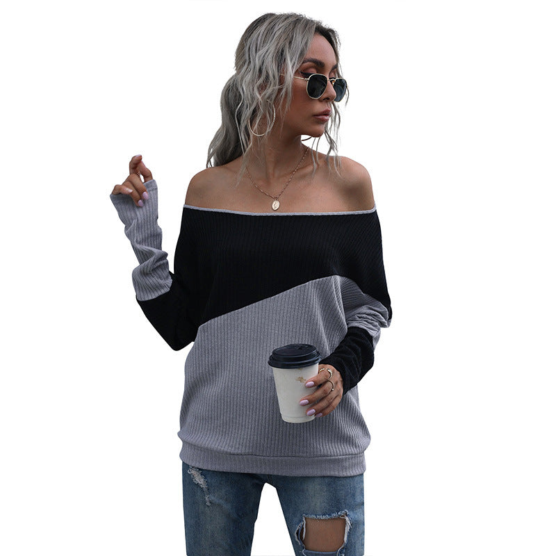 Damen Oversized Pullover Asymmetrisches Farbblockdesign Norvielle