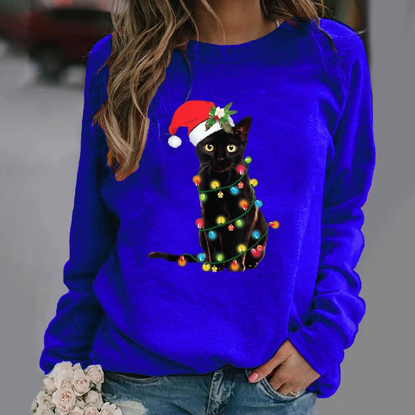 Damen Sweatshirt Baumwollmischung Lockerer Schnitt Rundhalsausschnitt