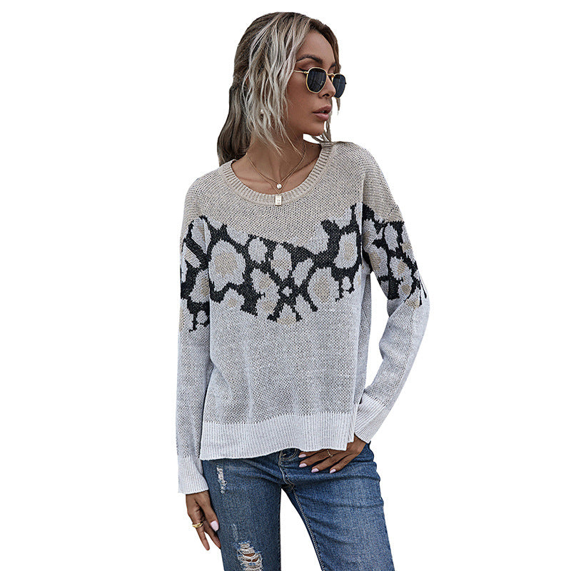Damen Strickpullover Animalmuster Lässig Norvielle