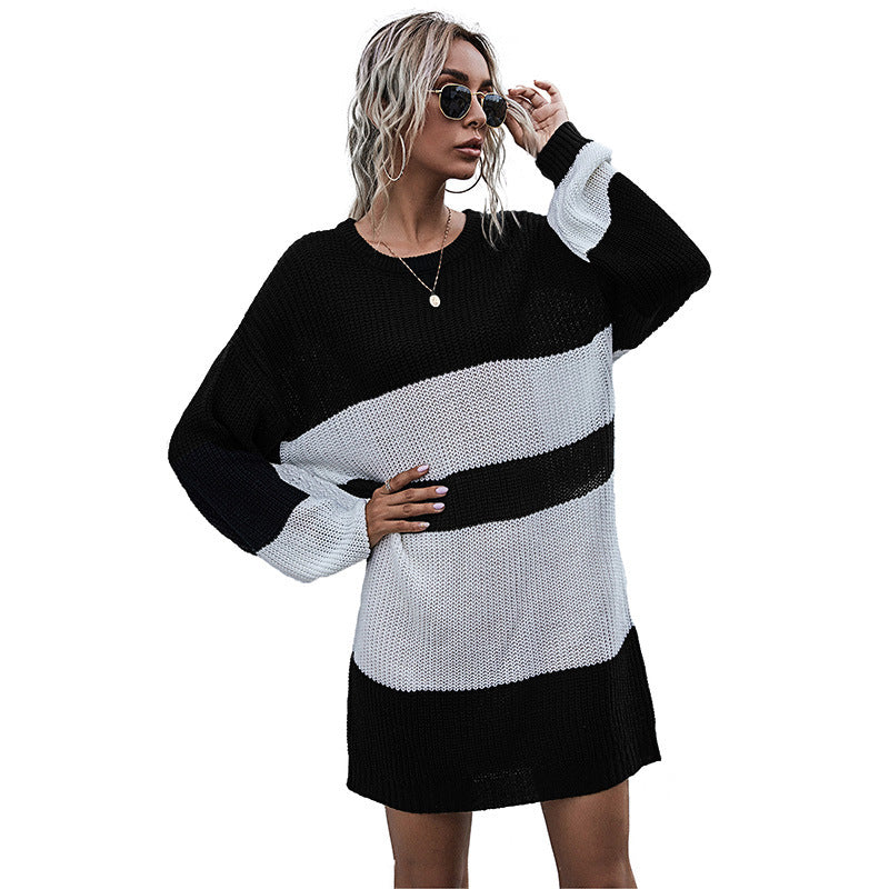 Damen Strickkleid Oversized Blockstreifenmuster Norvielle