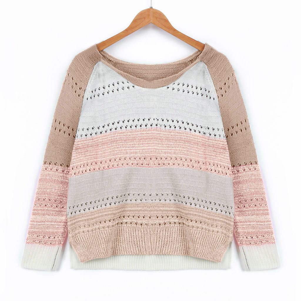 Damen Strickpullover Streifenmuster Feinripp