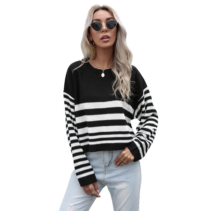 Damen Strickpullover Gestreift Weit Norvielle