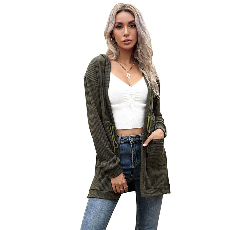 Damen Strickcardigan Offene Front Modischer Schnitt Beige