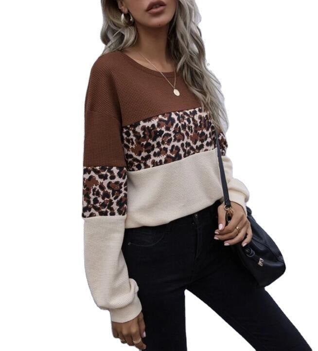 Damen Pullover Leopardenmuster Strukturiert Beige