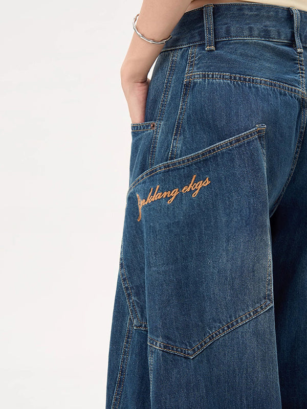 e Boyfriend Jeans Große Taschen Weiter Krummschnitt