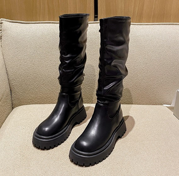 Damen Klassische Hohe Stiefel Schwarz - Norvielle