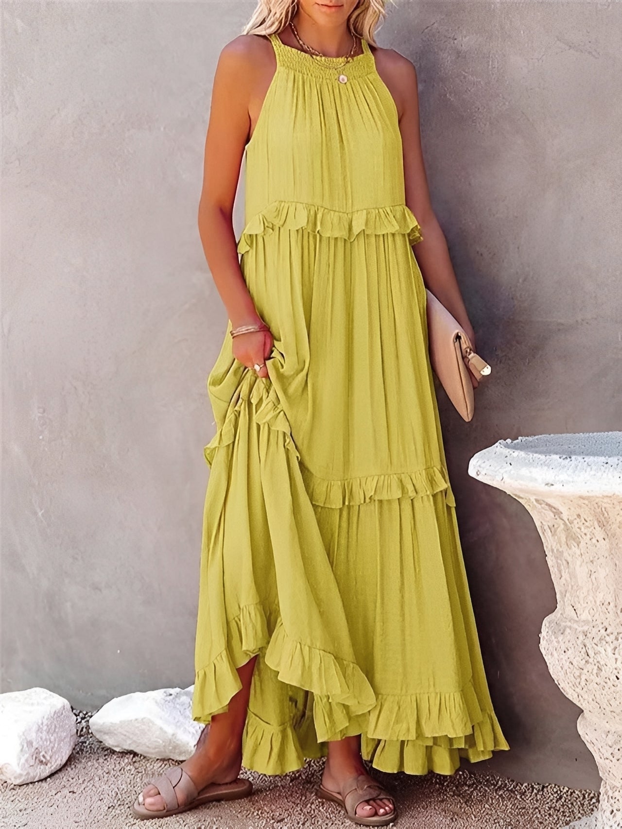 Damen Faltenkleid Ärmellos Zanna Stoff
