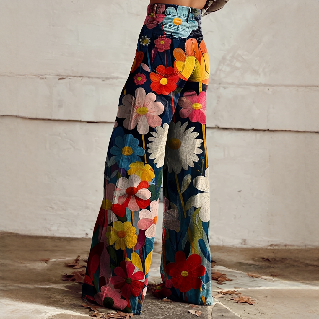 Damenhose BlumenmusterLocker Geschnitten Leicht