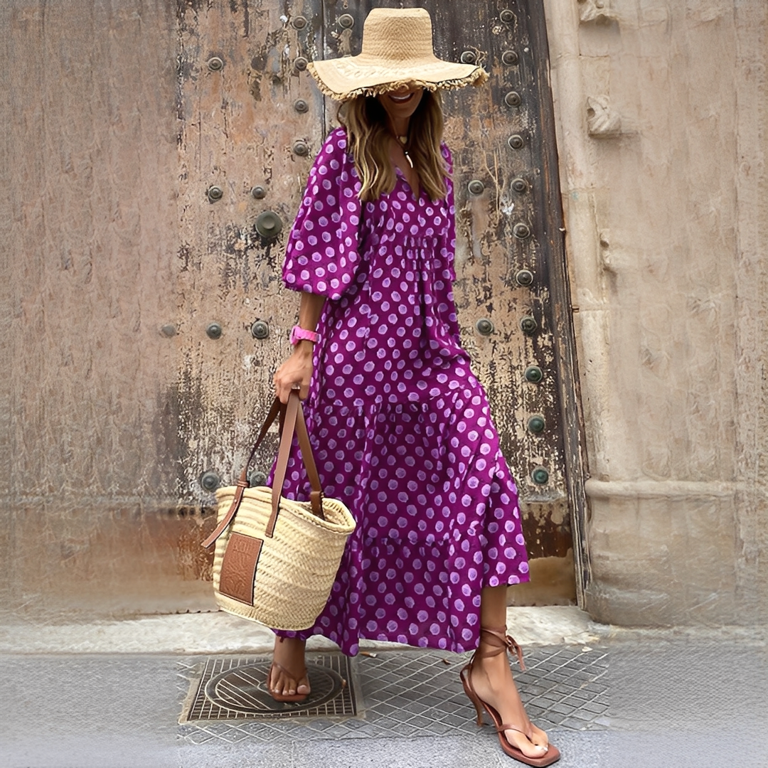 Damen Boho-Kleid Lang Ärmelig Baumwolle