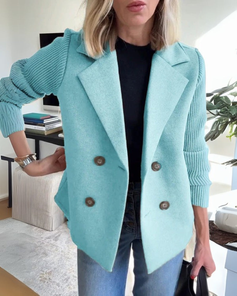 Damen Knit-Blazer-Weste Klassisches Revers Elastisch Beige
