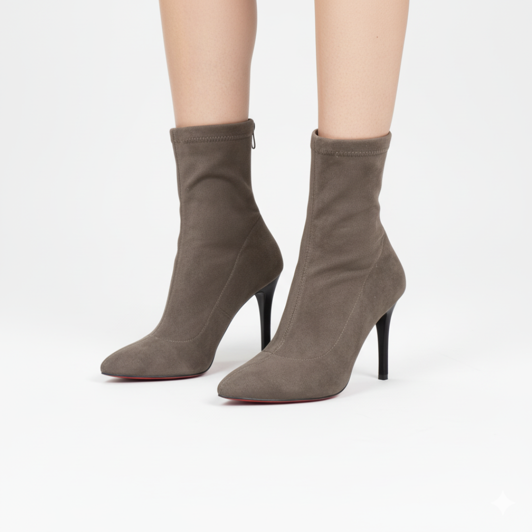 Damen Stiefeletten Wildlederoptik Schmal Röhrenbein Spitz Zehen
