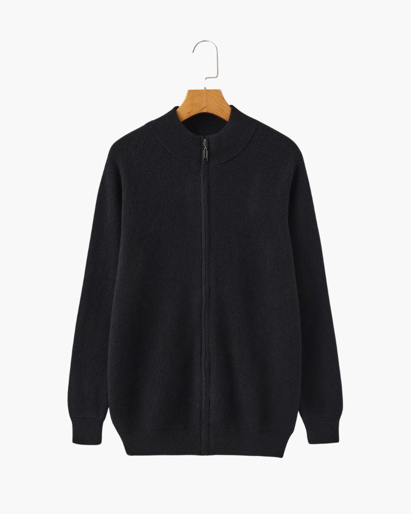 Herren Kaschmir Strickjacke Rippenstrick Reißverschluss