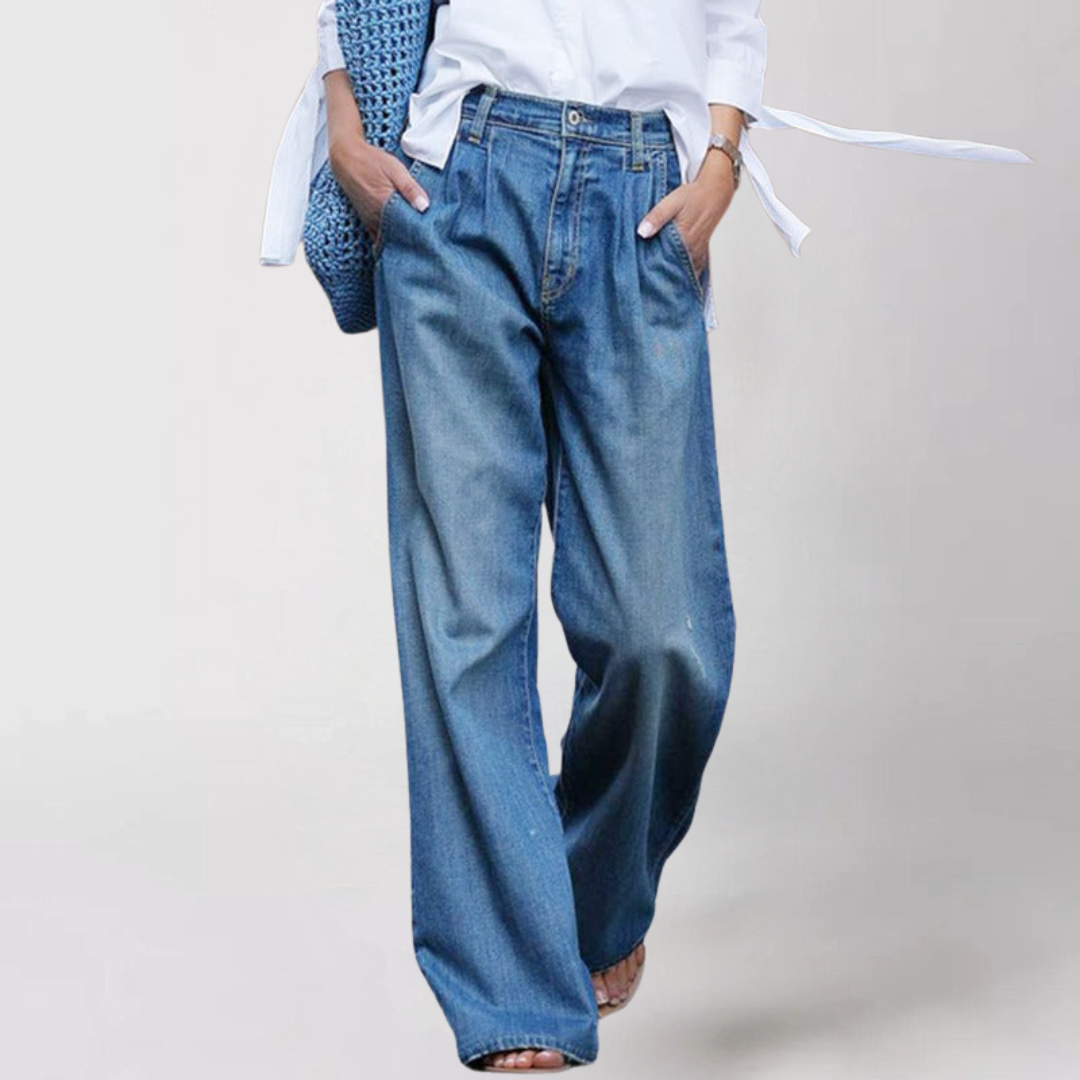 Damen Baggy Jeans Weite Beine Lässig