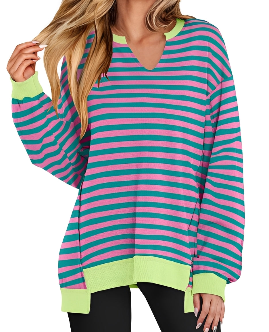 Damen Pullover Gestreift V-Ausschnitt Lässig