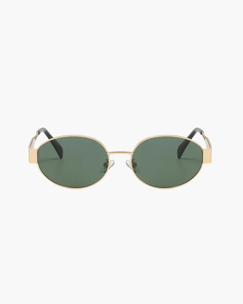 Damen Sonnenbrille Oval Smaragdgrün Glas Goldrahmen