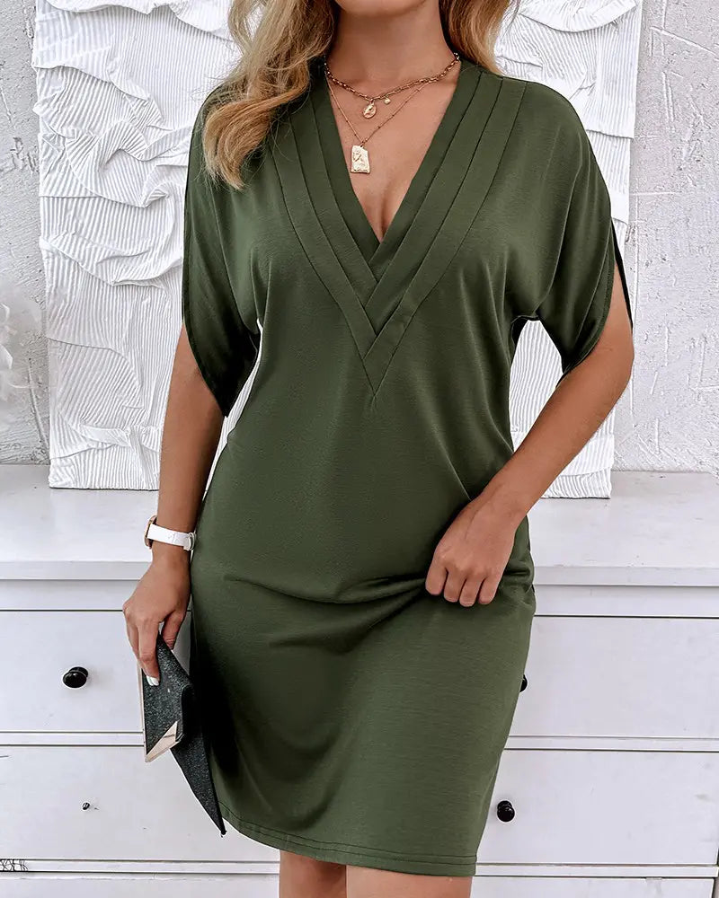 Damenkleid V-Ausschnitt Kurzarm Elegantes