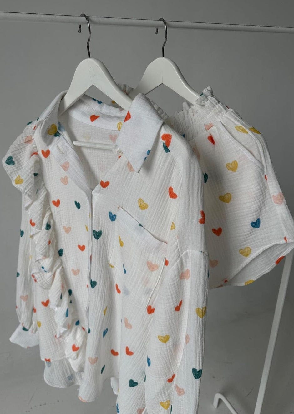 Damen Zweiteiler-Set Herz-Print Leicht Sommer
