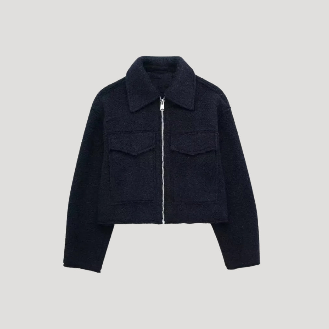 Damen Kurze Winterjacke Reißverschluss Vorne