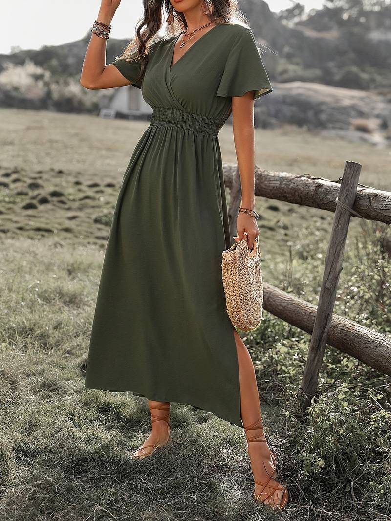Damen Boho Maxi Kleid V-Ausschnitt Elegantes Design