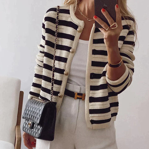 Norvielle Damen Langärmelige Strickjacke Gestreift - Norvielle