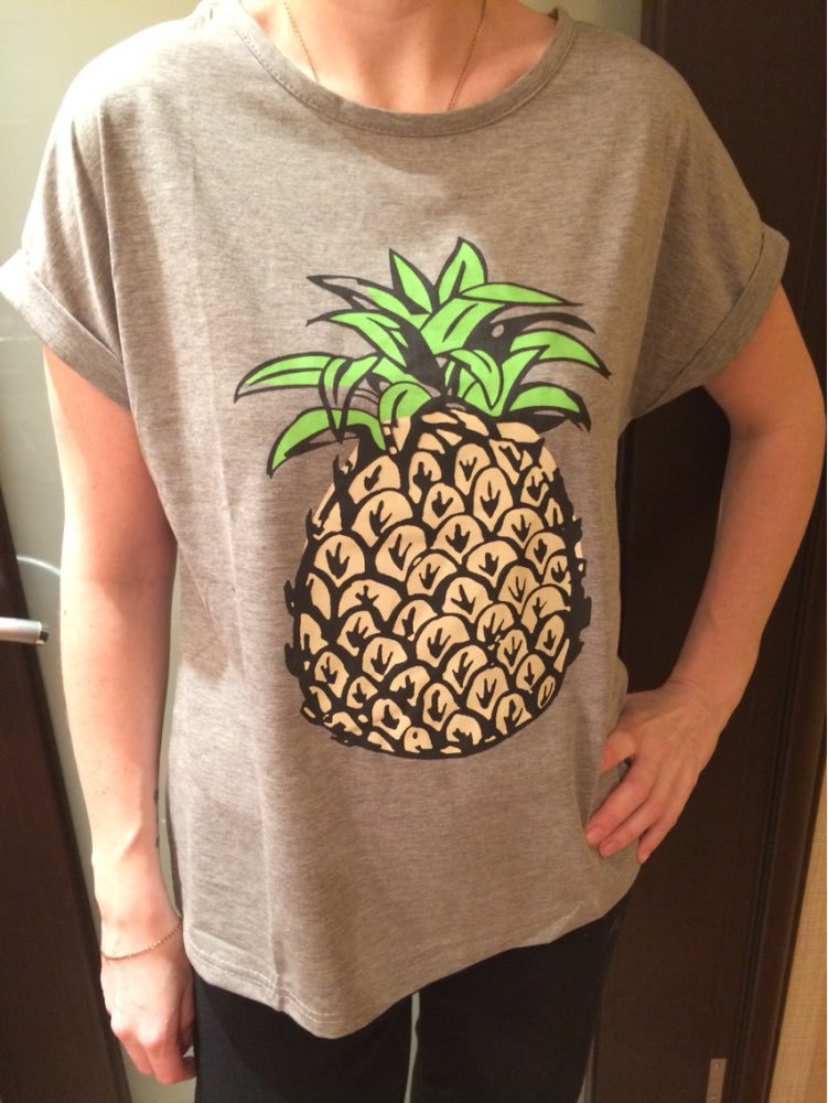 Damen T-Shirt Ananas-Motiv Baumwolle Lässig Weiß