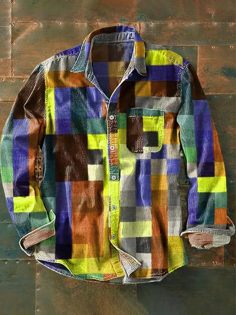 Buntes Patchwork Hemd mit Knöpfen Damen Baumwolle Bunt