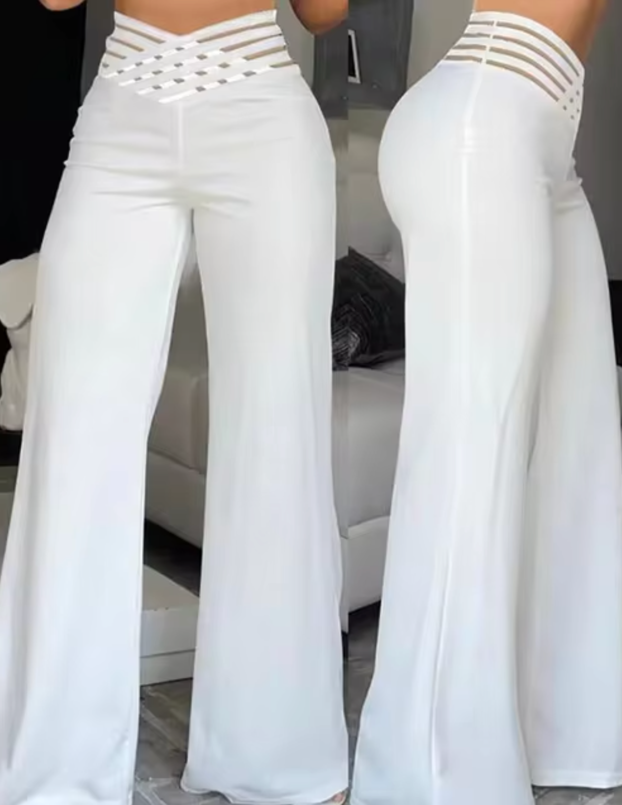 Hochtaillierte Damen-Hose Flachbund Überkreuzte Beine