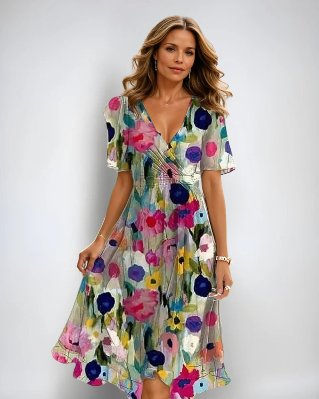 Damen Wickelkleid Midi Blumen Sommerkleid