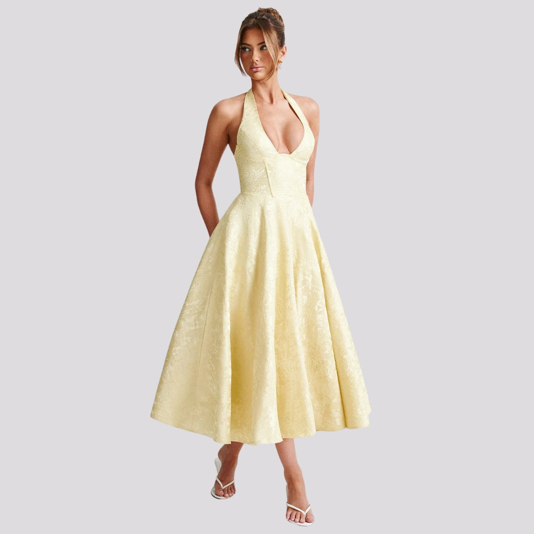 Damen Hochzeitsgastkleid Neckholder Midikleid