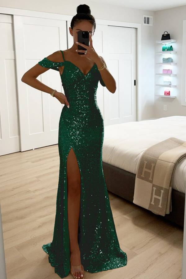 Norvielle Damen Abendkleid Paillettenspitze Off-Shoulder