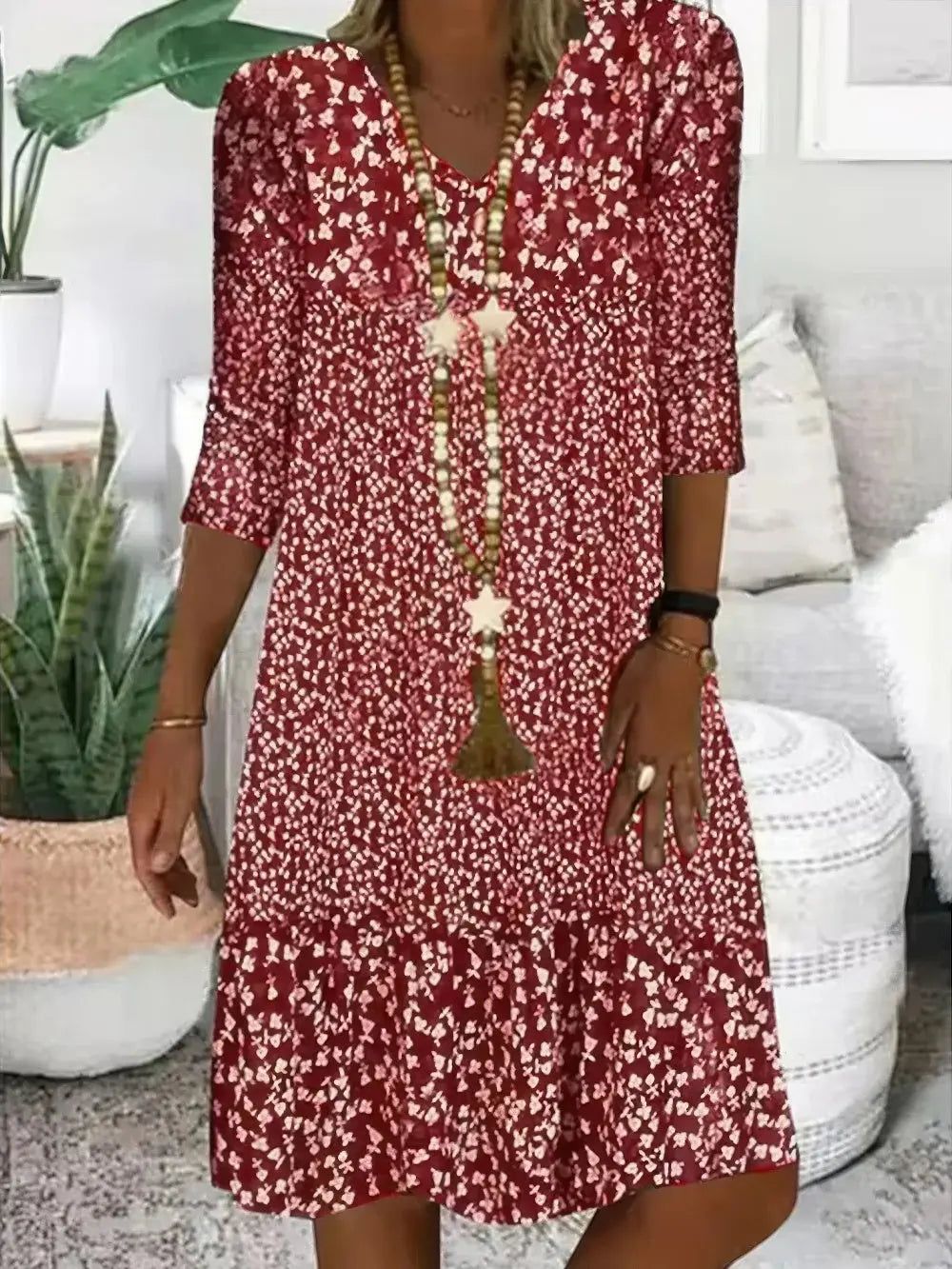 Damen Sommerkleid Blumenmuster Kurz Ärmel Mehrfarbig