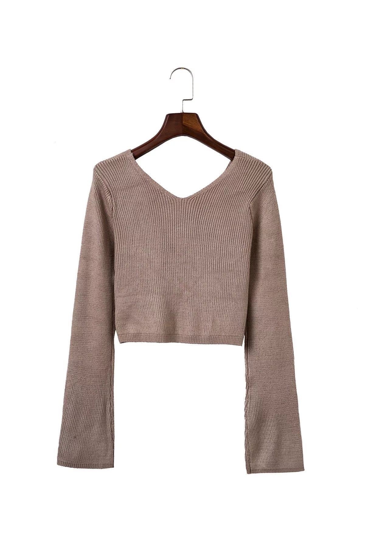 Damen Pullover Weiter Kragen Rippstruktur Beige