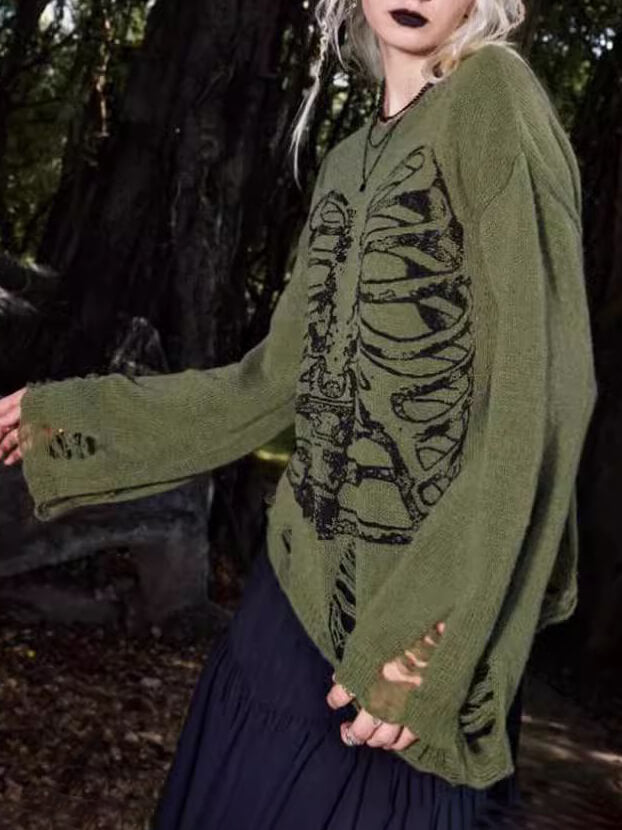 Herren Halloween-Sweater Rippverzierungen Lange Ärmel