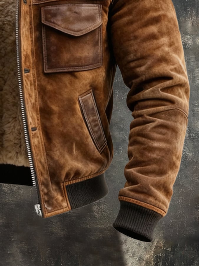 Hendrik Herren Lederjacke Sherpa Fleece