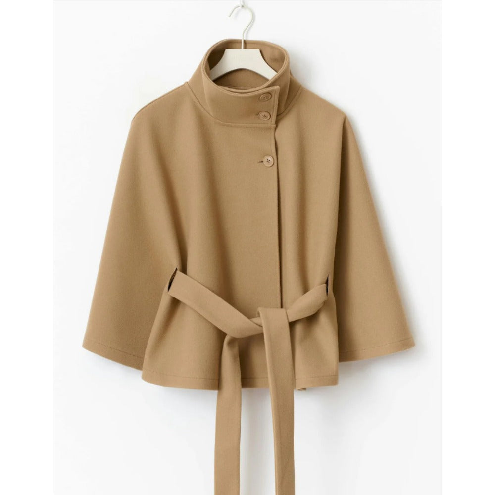 Damen Gürtel-Cape-Mantel Hocher Kragen