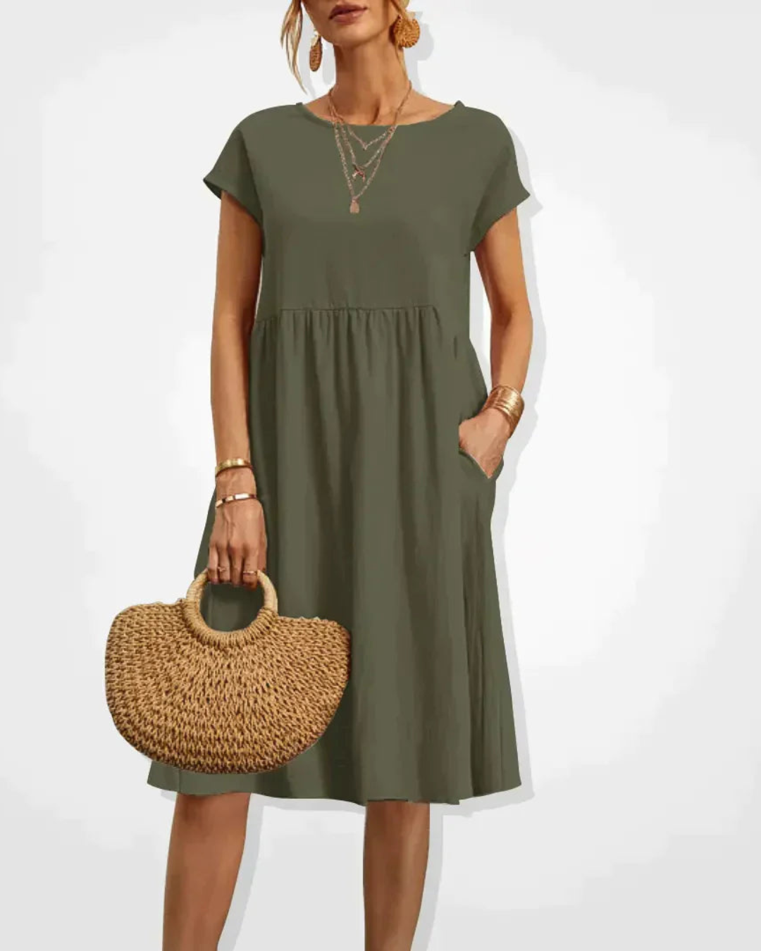 Damen Midi Kleid Italienischer Stil Sommer Baumwolle