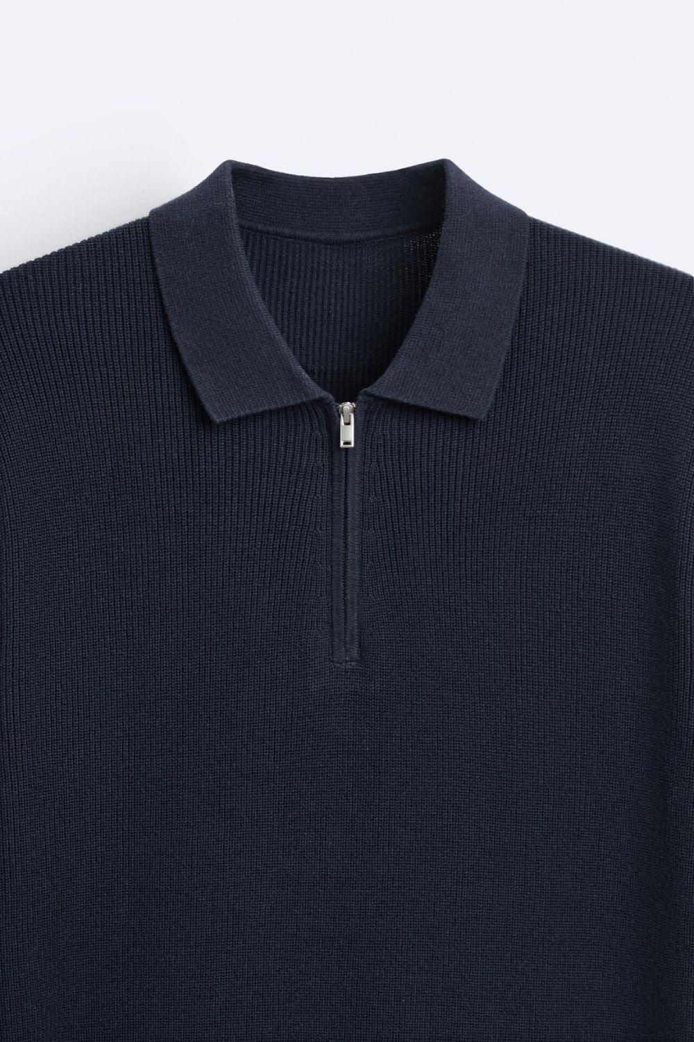 Elegantes Herren Polo Gestrickt Mit Reißverschluss