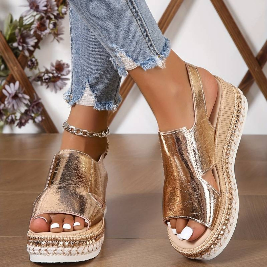 Damen Metallische Plattform Komfort Sandalen