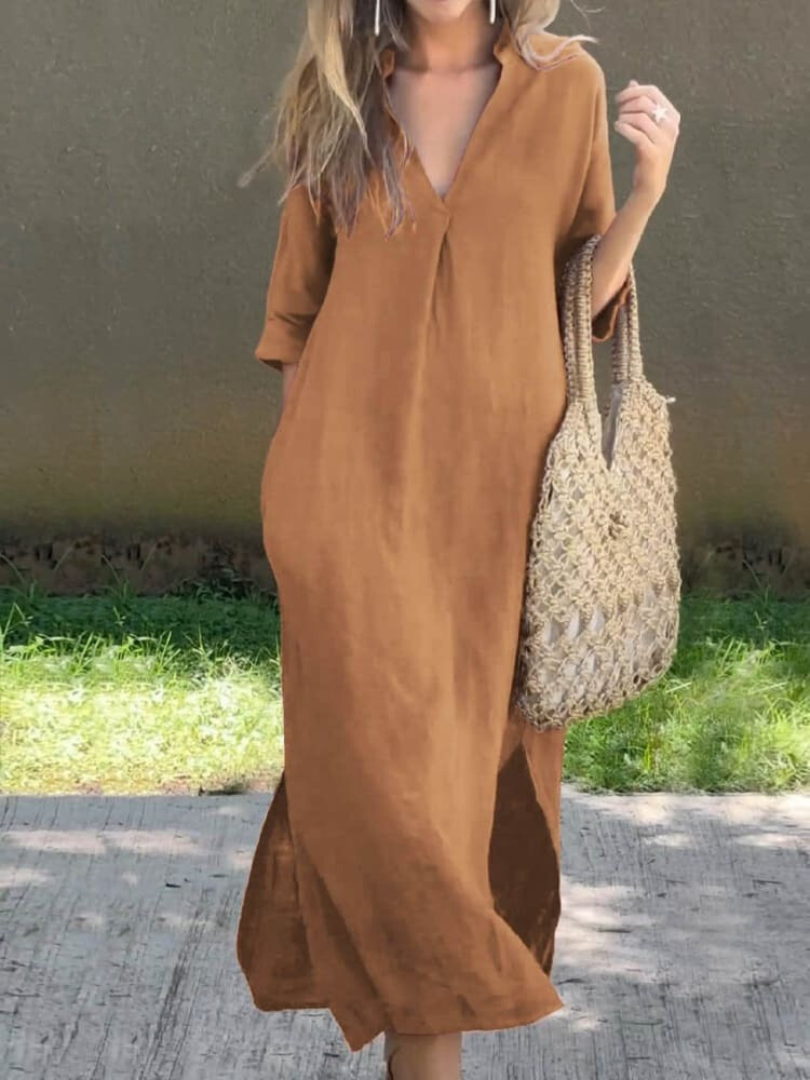 Damen Sommerkleid V-Ausschnitt Halbarm