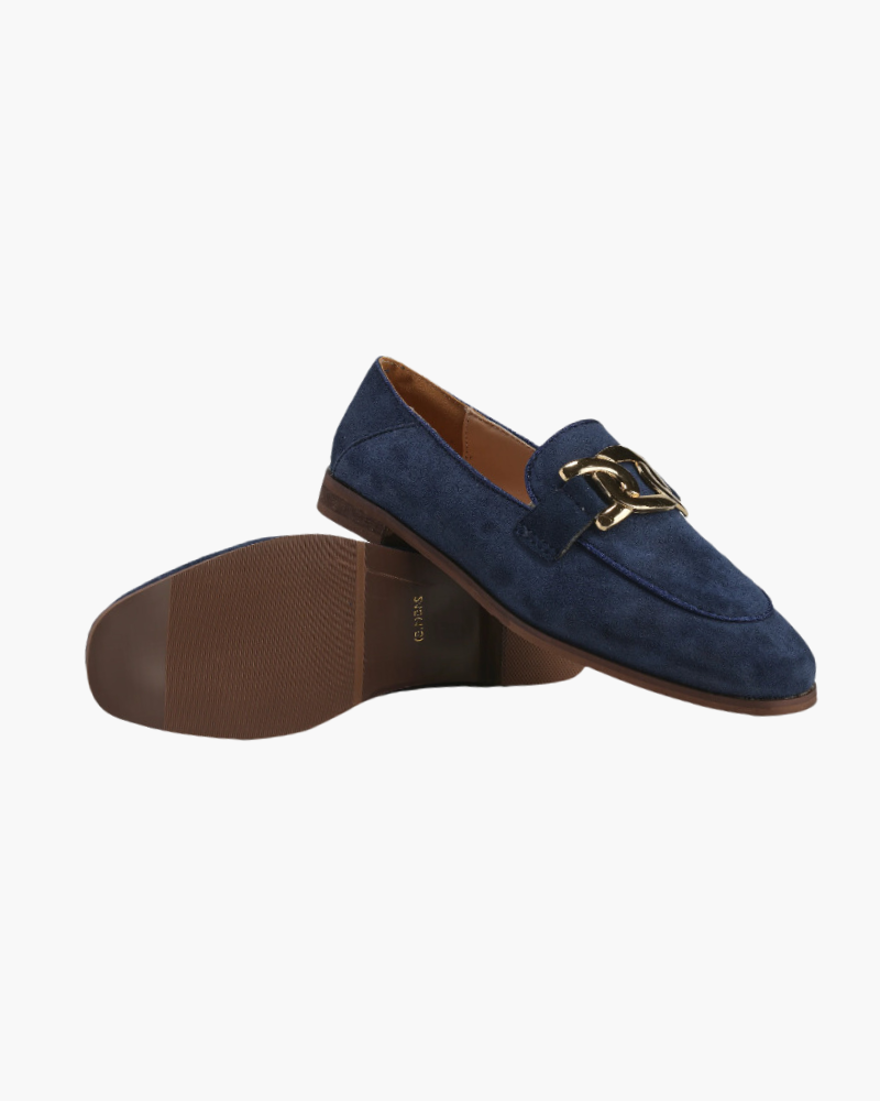 Damen Loafer Wildleder Goldene Schnalle