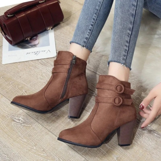 Damen High-Heel-Stiefeletten Schnalle Reißverschluss