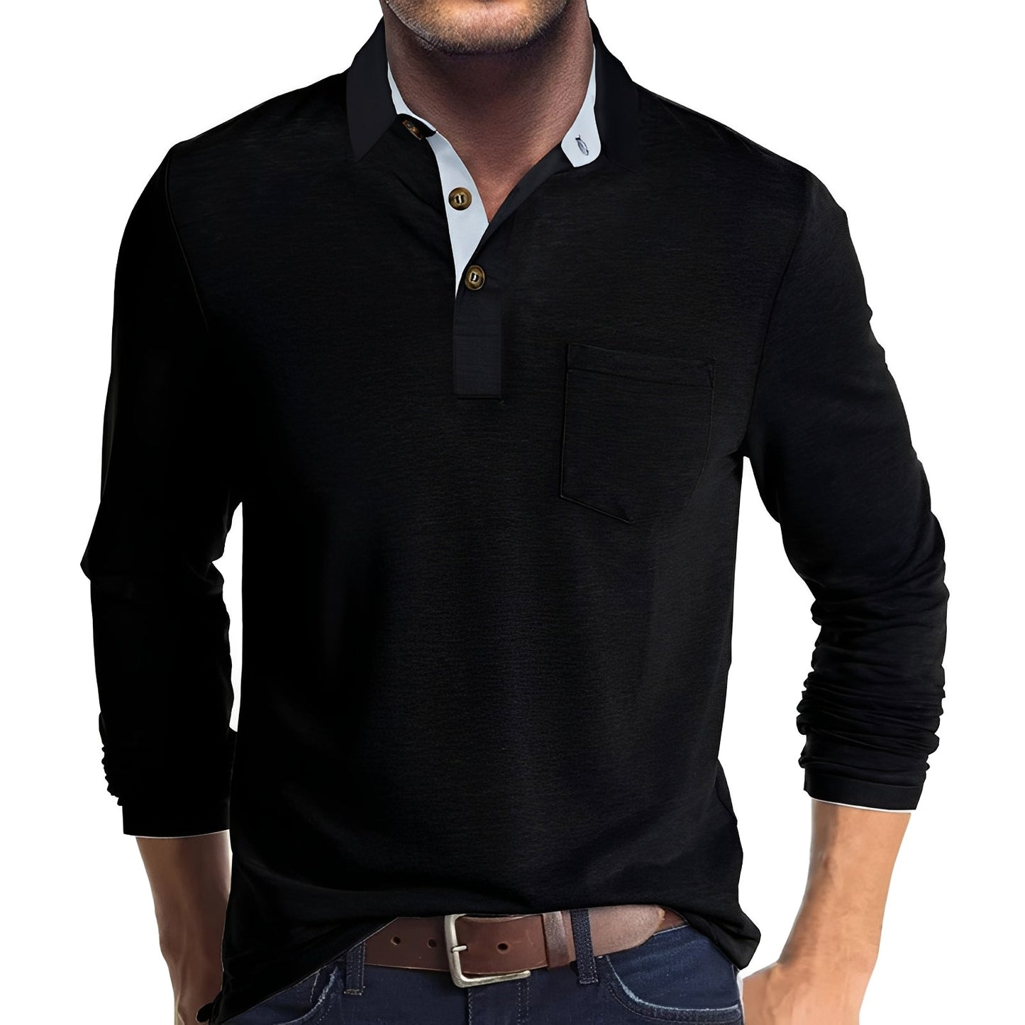 Herren Langarm-Poloshirt Baumwolle Vielseitig Beige