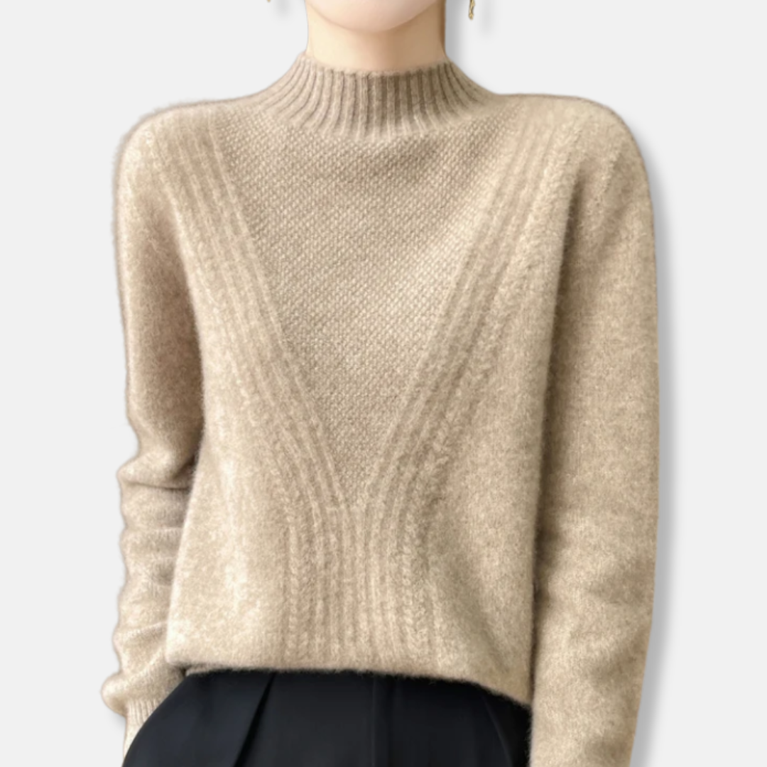 Wollpullover Damen Lockere Passform Rippstrick Beige