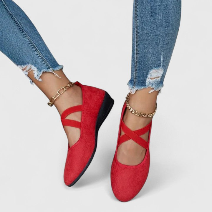 Damen Orthopädische Ballerinas Kreuzriemen
