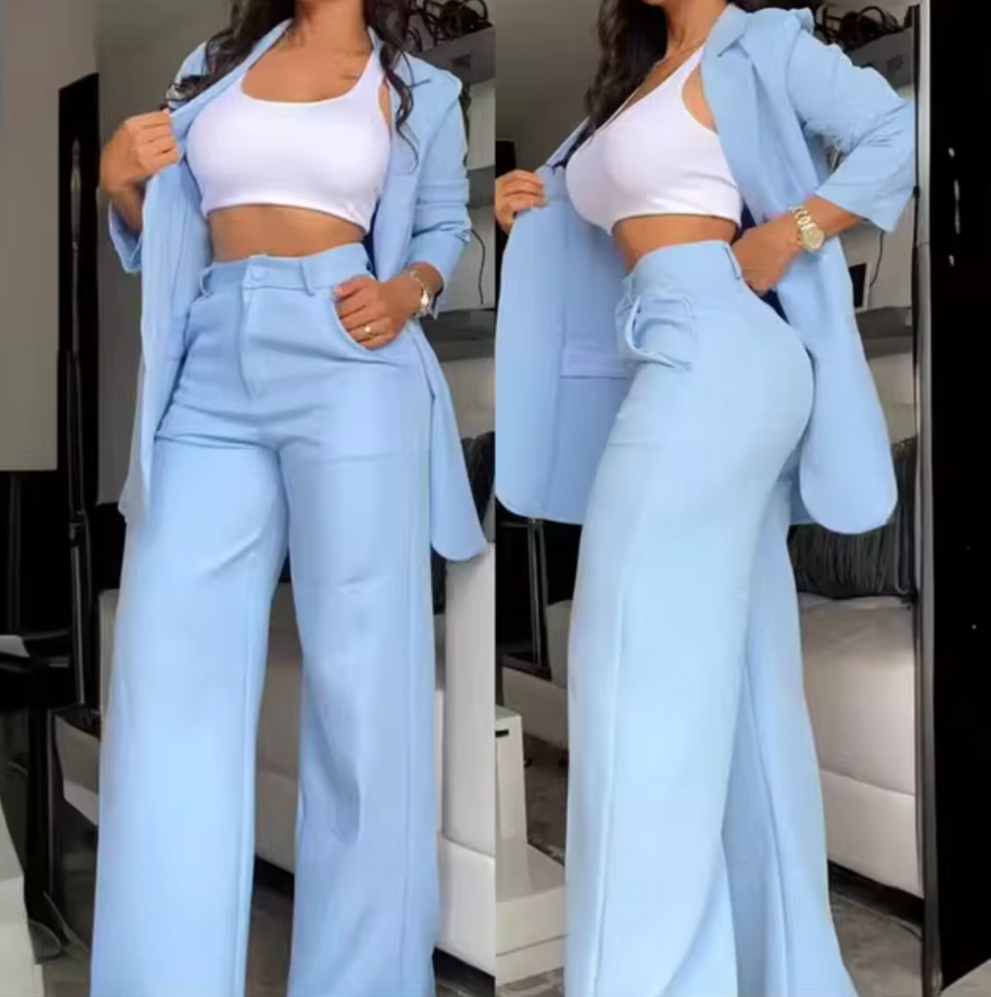 Norvielle Damen Blazer-Hosen-Set Langärmlig